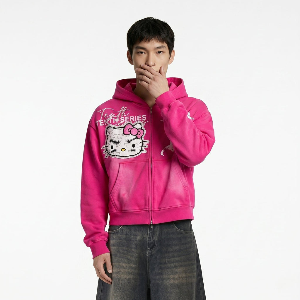 PINK PUNK KITTY HOODIE